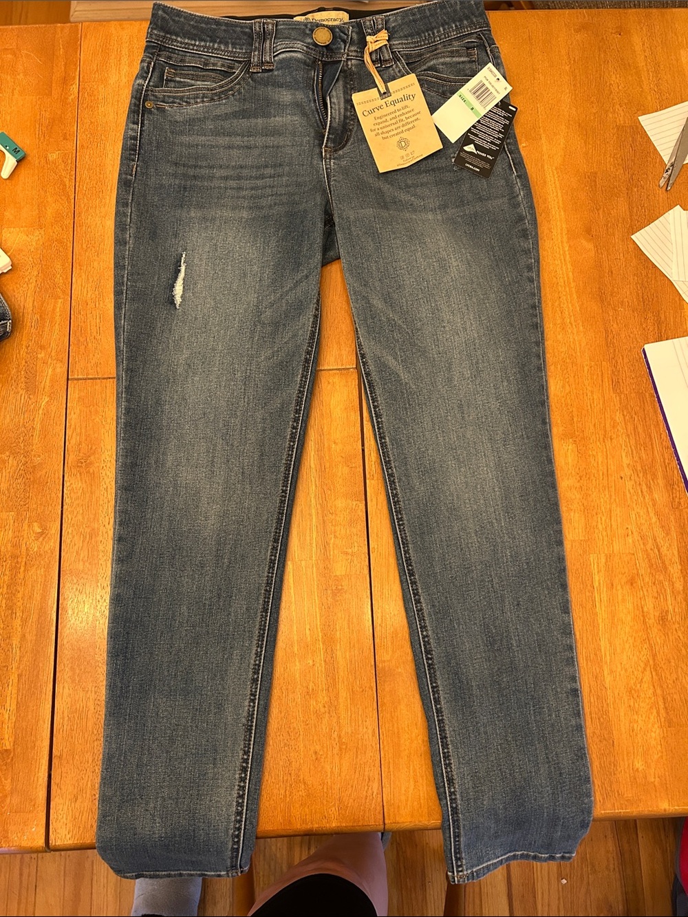 Women’s Democracy Blue Distressed Mid-Rise Ankle Jeans